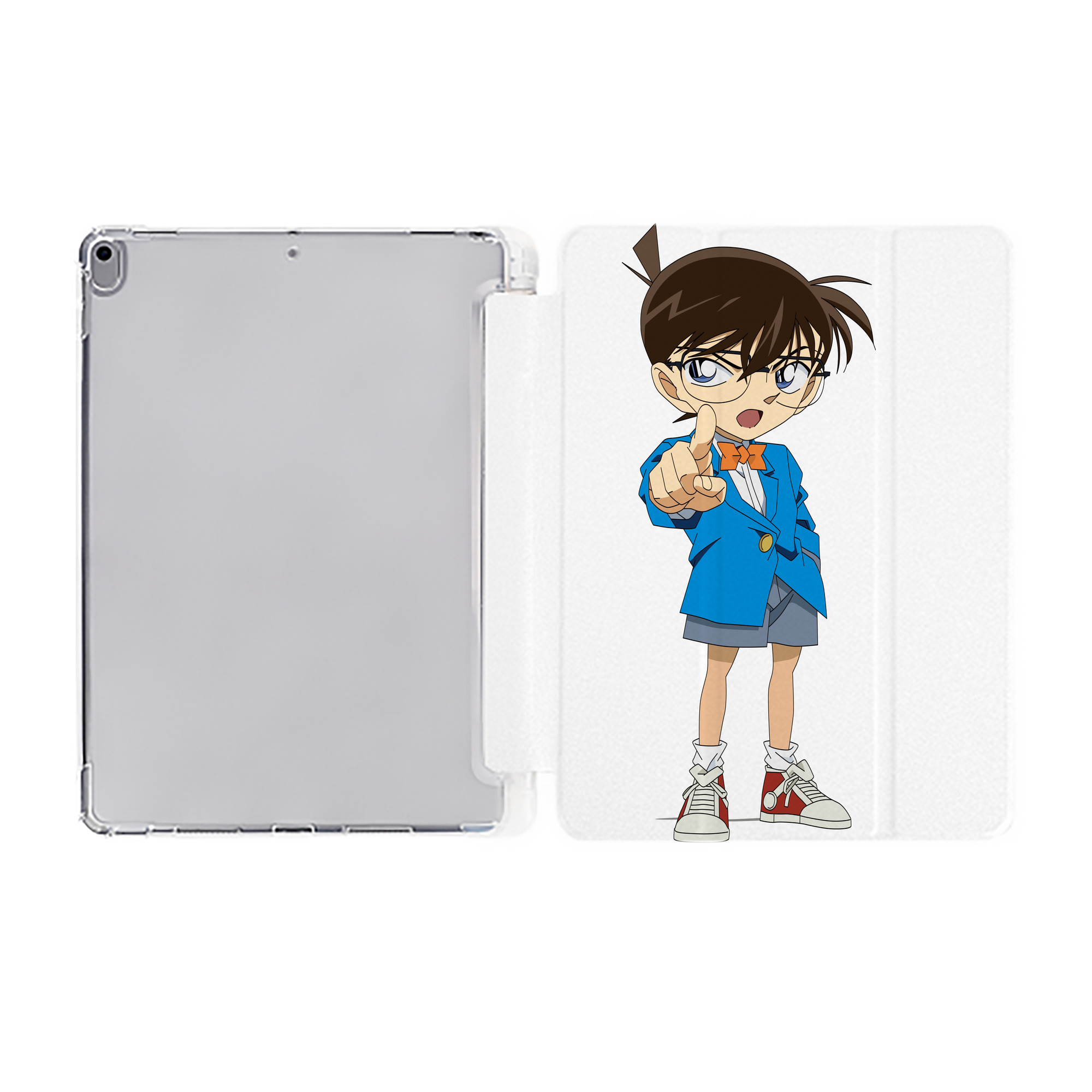 （画像用） 名探偵コナン 江戸川 コナン Detective Conan Conan Edogawa IPad ケース ペン収納付き 三つ折りスタンド PUレザー×シリコン 対応機種9.5/10.5/10.9インチ